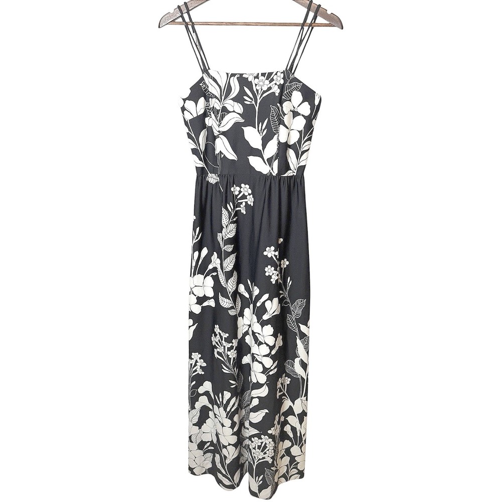 Vintage Tori Richard 60s Hawaiian Dress Black White Floral Maxi H813575 Size 10